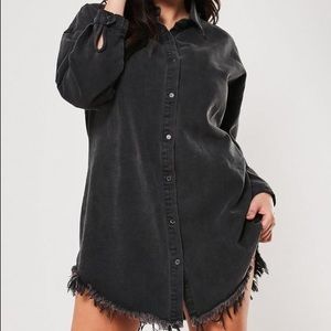 Black Frayed Hem Denim Shirt Dress